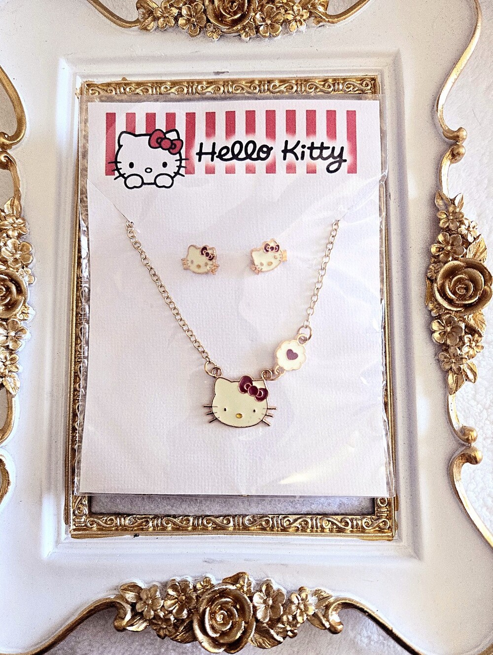 Hello Kitty Gold-Tone Necklace and Earrings Set Jewelry